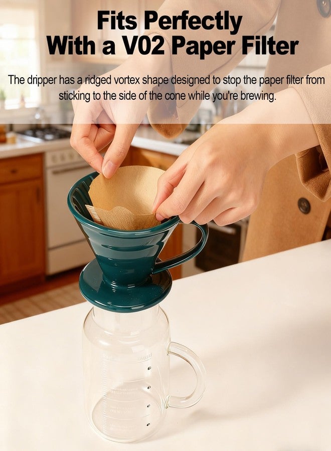 قمع تقطير القهوة Wmazio - قمع سيراميك لتحضير القهوة بالتقطير، قمع تقطير قهوة من البورسلين، كوب واحد، صانع قهوة يدوي للمنزل والمقهى والمكتب - من 1 إلى 4 أكواب، مقاس V60 رقم 02 (أخضر داكن) - Image 3